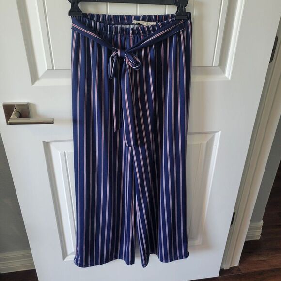 Tiffany & Grey Wide Leg Pants Large Blue, Red & White Stripe Elastic Waist Flowy - Picture 1 of 8